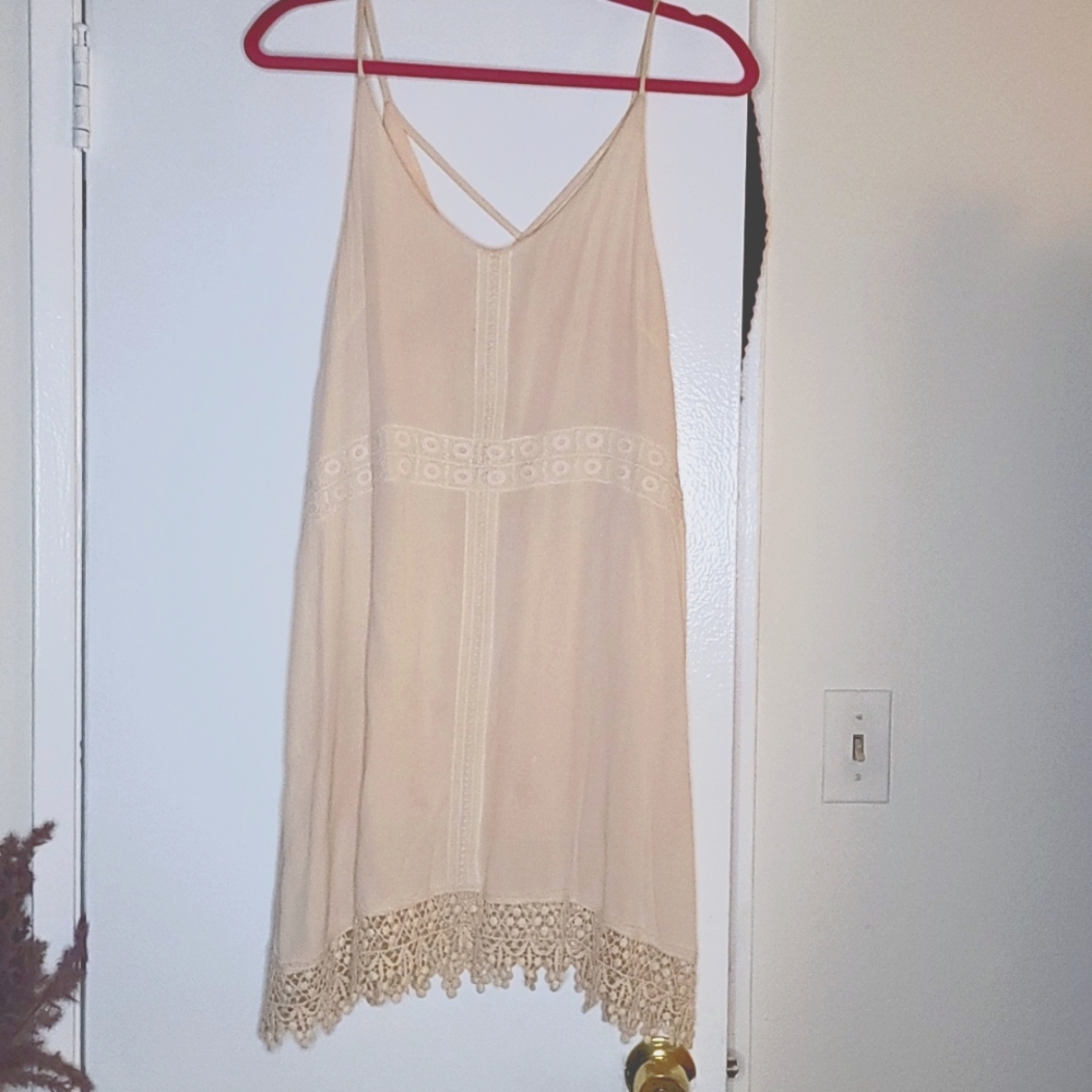 Blush pink lace shift dress
